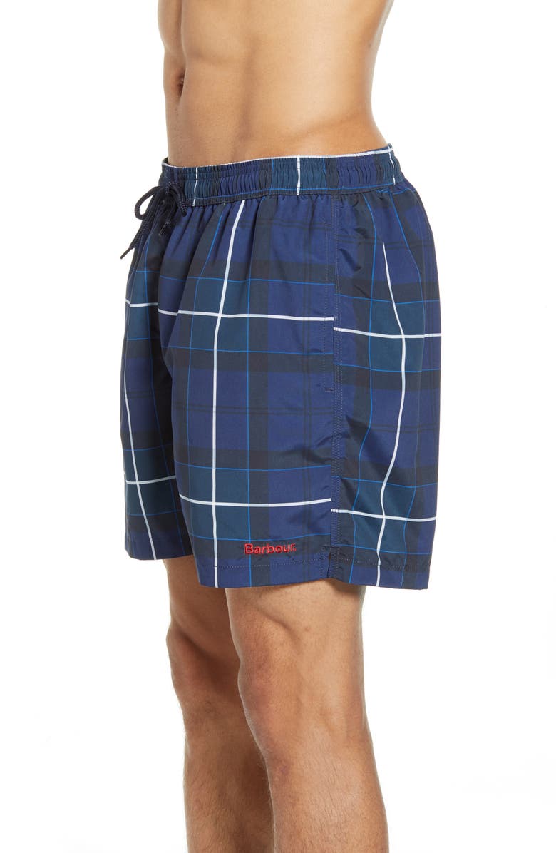 Barbour Tartan Print Swim Trunks, Alternate, color, 