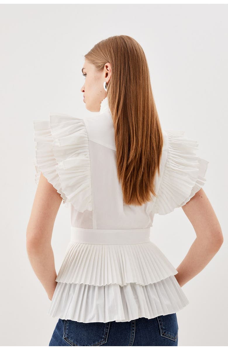 Karen Millen Sleeveless Pleated Ruffle Blouse, Alternate, color, White
