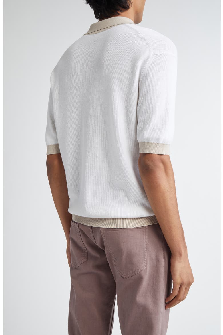 Cotton & Virgin Wool Polo Sweater, Alternate, color, 01-02 WHITE AND BEIGE