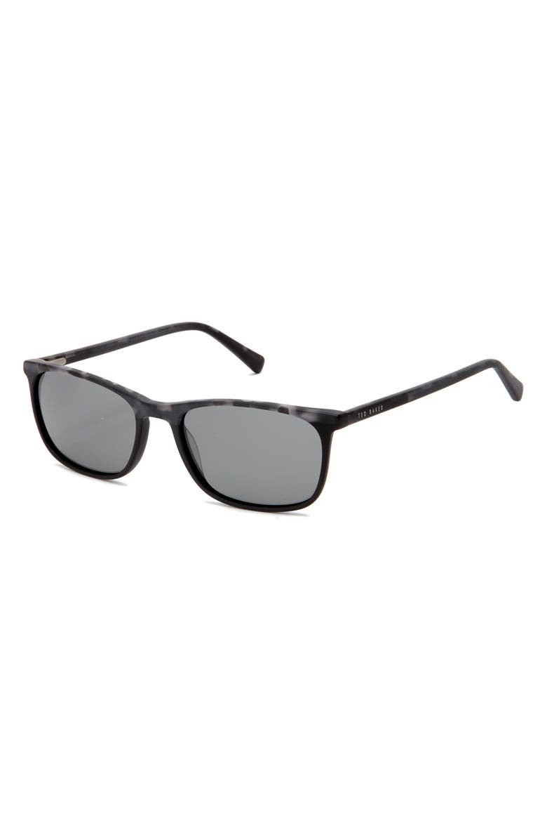Ted Baker London 55mm Polarized Rectangle Sunglasses, Alternate, color, Black