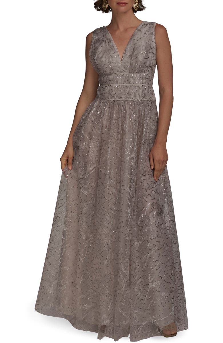 Donna Karan New York Sequin Embroidery Detail A-Line Gown, Main, color, Sisal