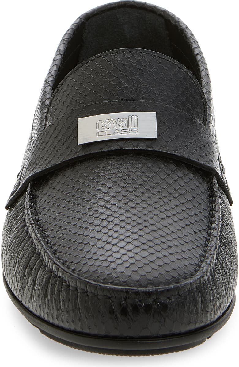 Roberto Cavalli Leather Embossed Driving Loafer, Alternate, color,
