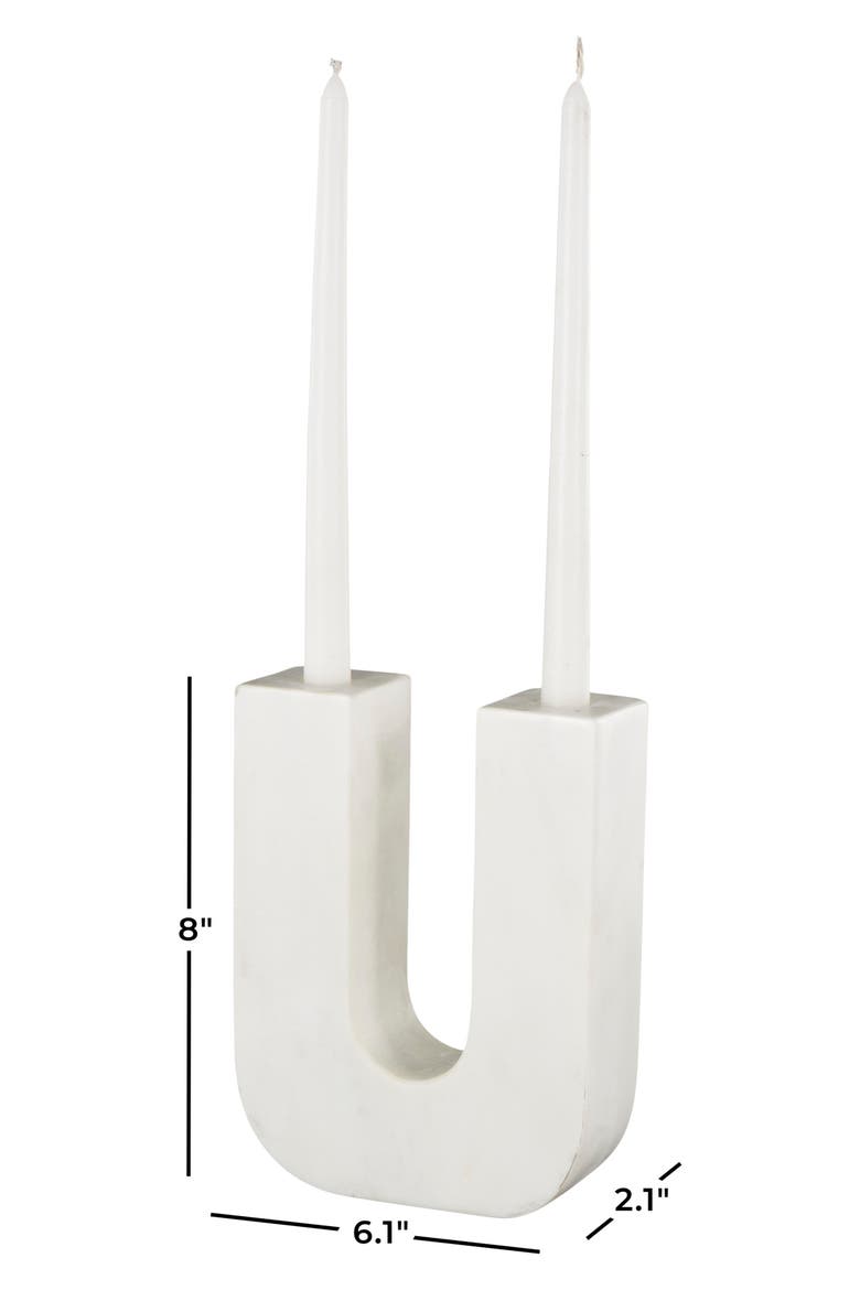 Two Taper Marble Candleholder, Alternate, color, WHITE