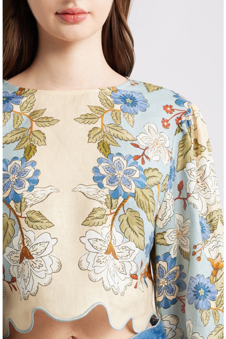 Garden Scarf Print Linen Top, Alternate, color, GARDEN SCARF BLUE