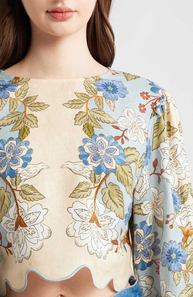 FARM Rio Garden Scarf Print Linen Top, Alternate, color, Garden Scarf Blue