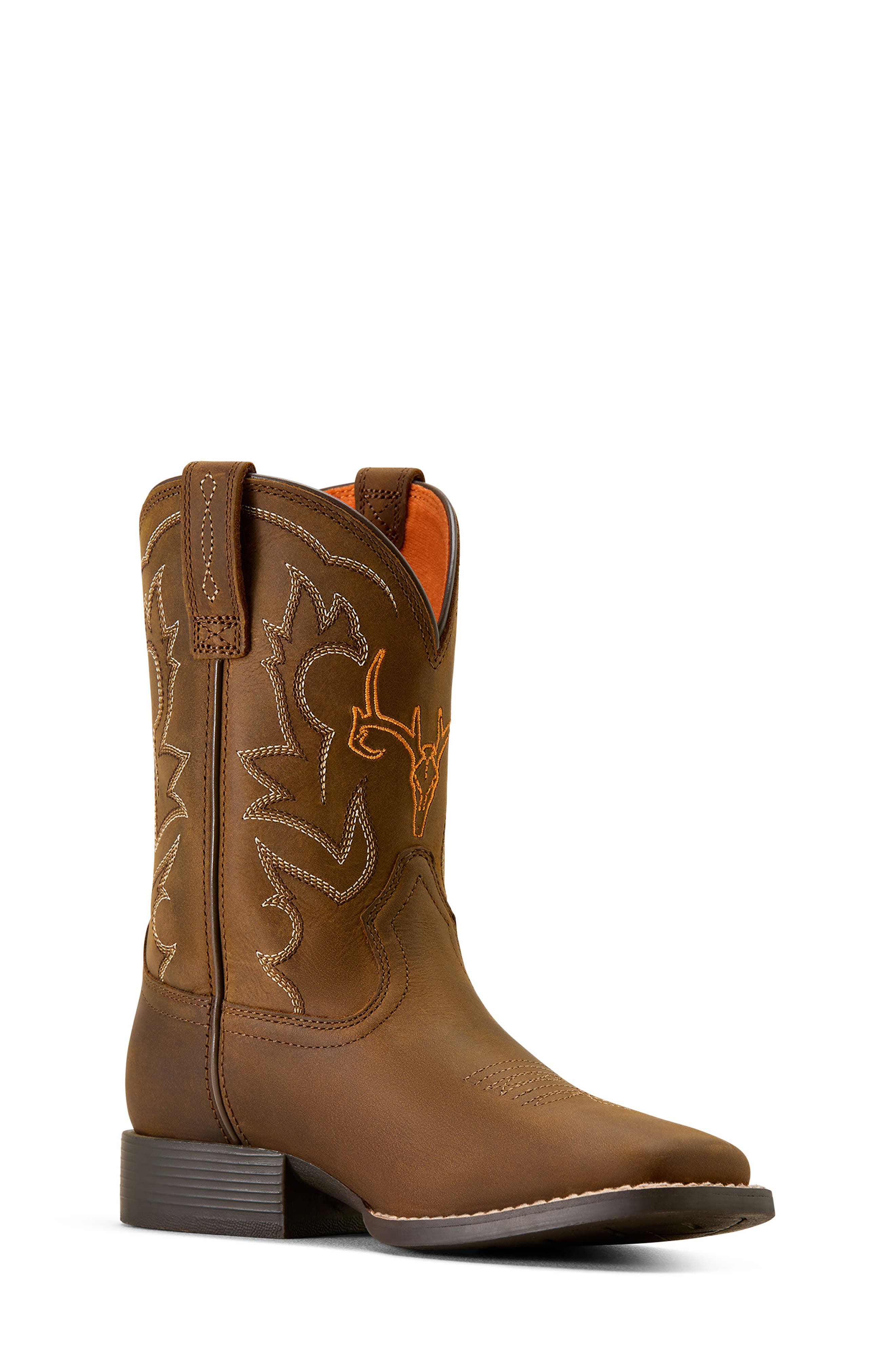 Ariat Kids' Deer Ridge Wide Square Toe Western Boot, Main, color, Distressed Brown