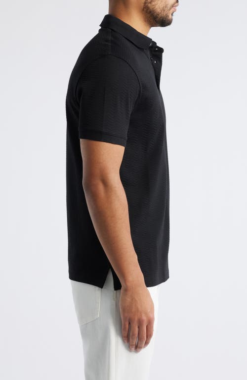 Emporio Armani Tonal Textured Wave Cotton Polo In Black