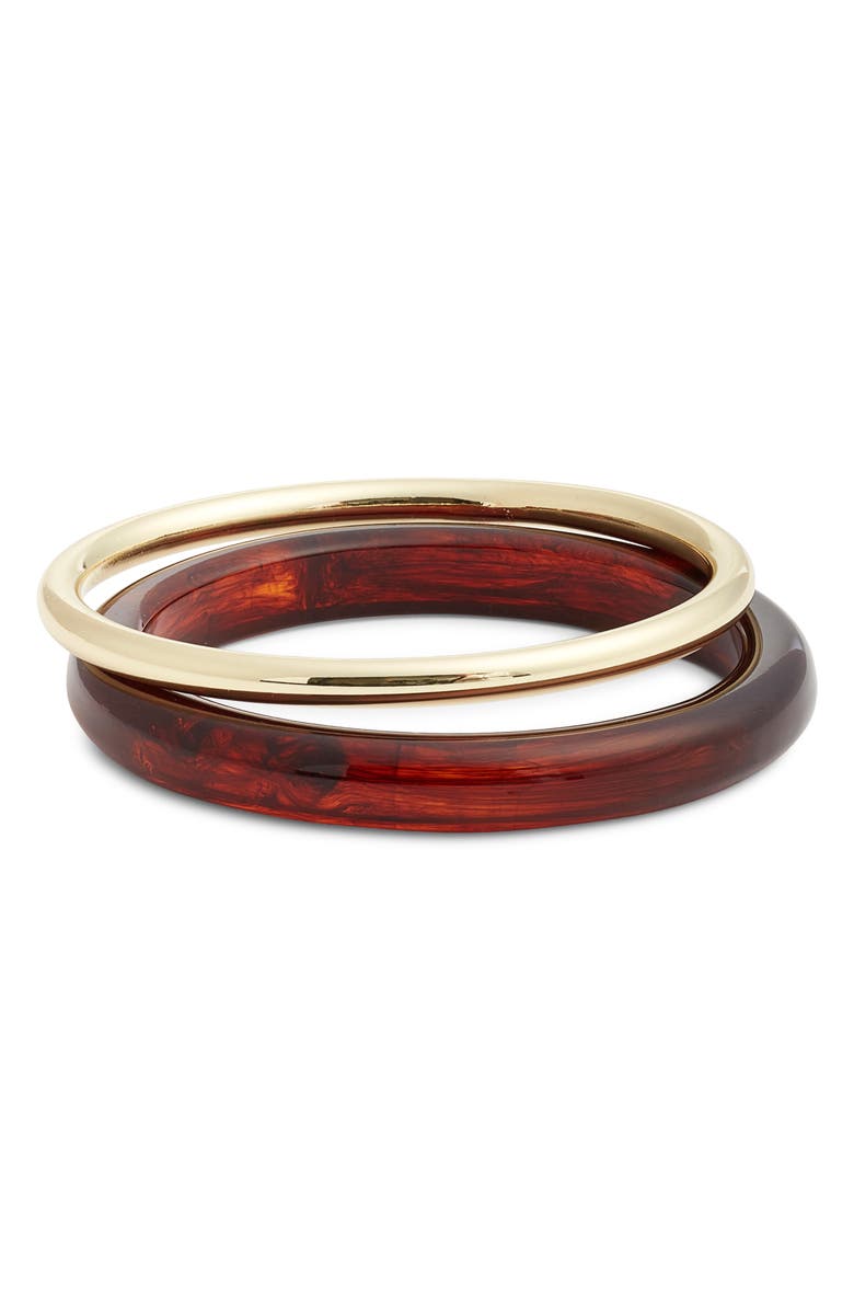 Nordstrom Set of 2 Resin & Metal Bangles, Main, color, Brown- Gold