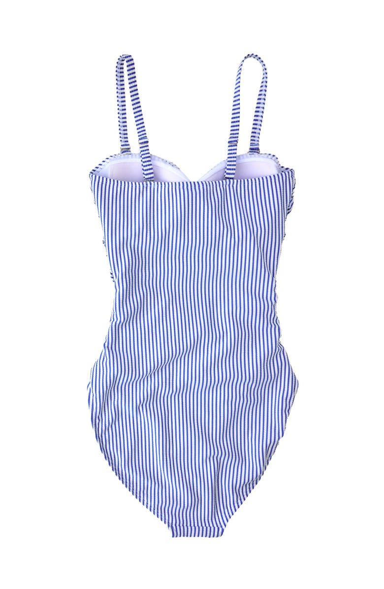 RuffleButts UPF50+ Seersucker Women's Convertible Bandeau One Piece Swimsuit, Alternate, color, Blue Seersucker