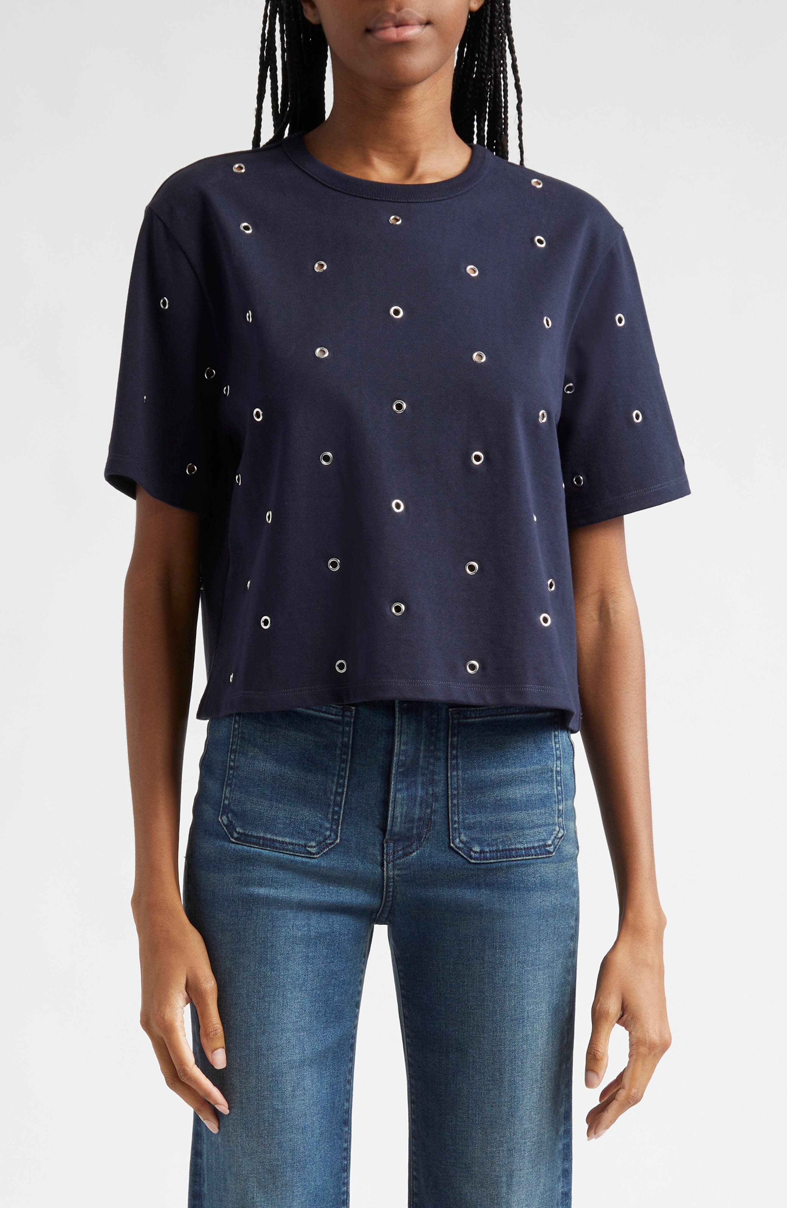 Veronica Beard Sebastian Grommet Accent Cotton T-Shirt (Women ...