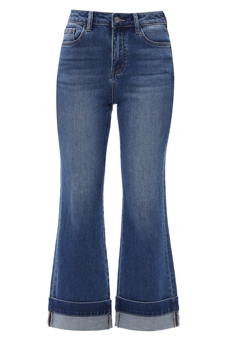Cuffed High Waist Ankle Flare Jeans, Alternate, color, MEDIUM BLUE