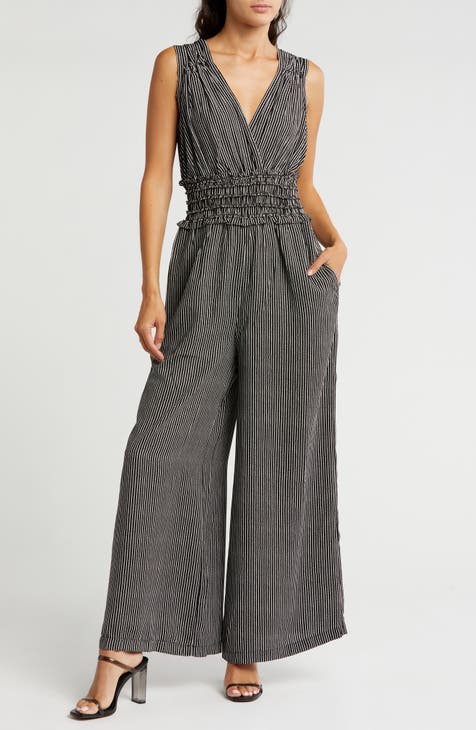 Smocked Waist Wide Leg Crepe Jumpsuit