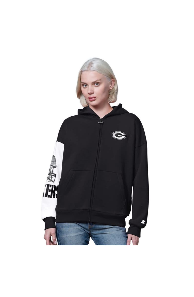 STARTER Women's Starter  Black Green Bay Packers 4th Down Full-Zip Hoodie, Main, color, Black