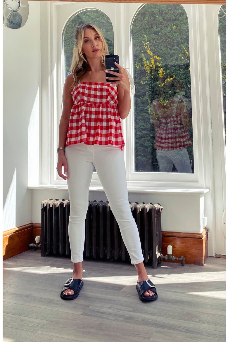 Gingham Tie Shoulder Tank Top, Alternate, color, RED MULTI