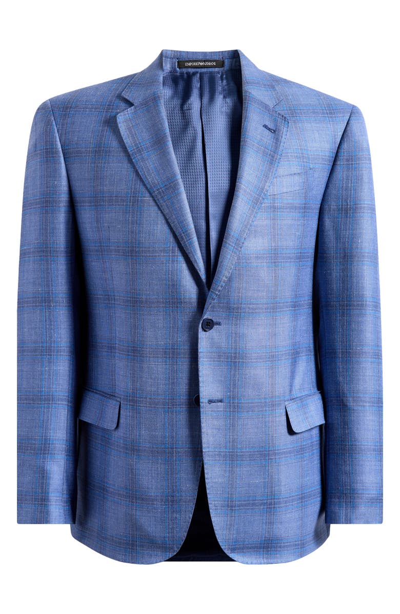 Emporio Armani Plaid Virgin Wool Blend Sport Coat, Main, color, Blue