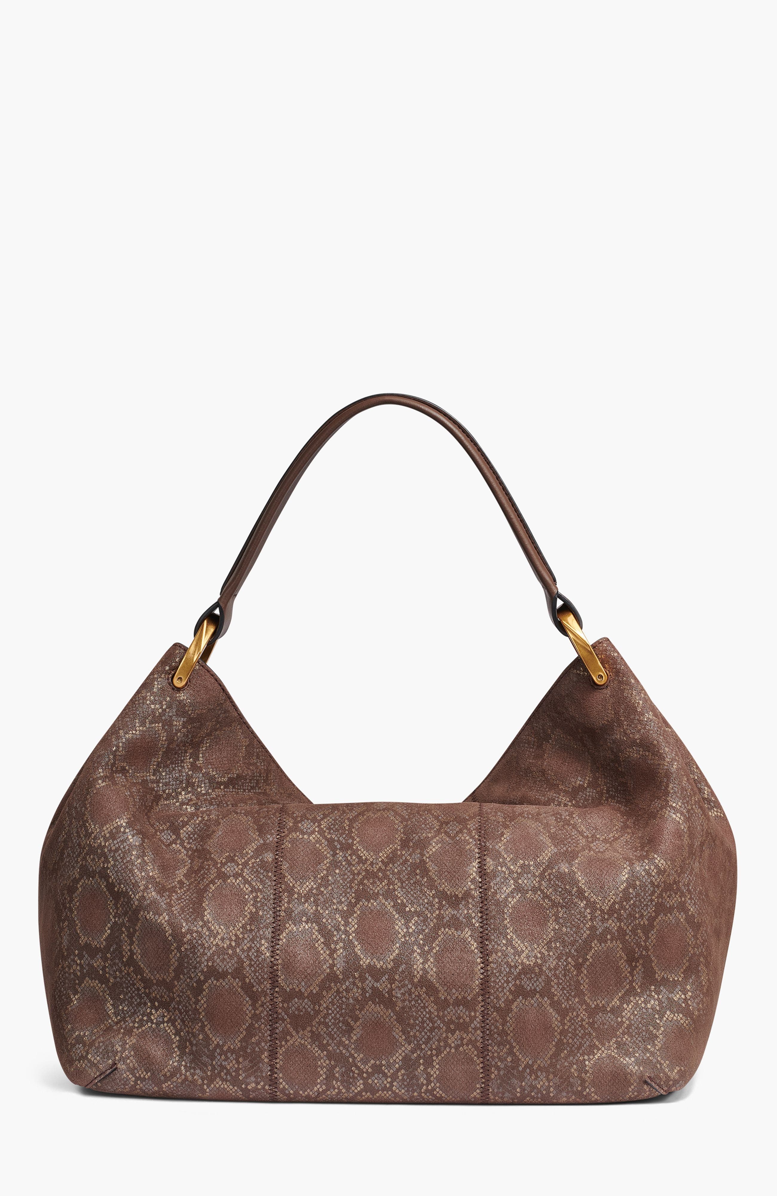 Donna Karan New York Glenwood Python Suede Shoulder, Alternate, color, Brown Multi