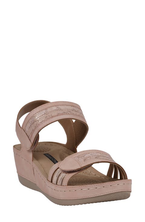 Samar Snakeskin Embossed Hook & Loop Wedge Sandal (Women)