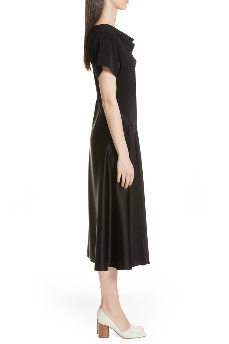 Stretch Crepe & Satin Dress, Alternate, color, BLACK