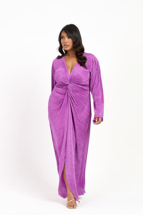 Curve Plisse Flare Sleeve Midaxi Dress
