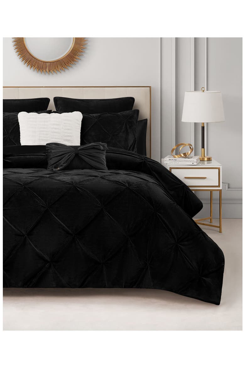 Kiss 5-Piece Pleat Plush Comforter Set, Alternate, color, BLACK