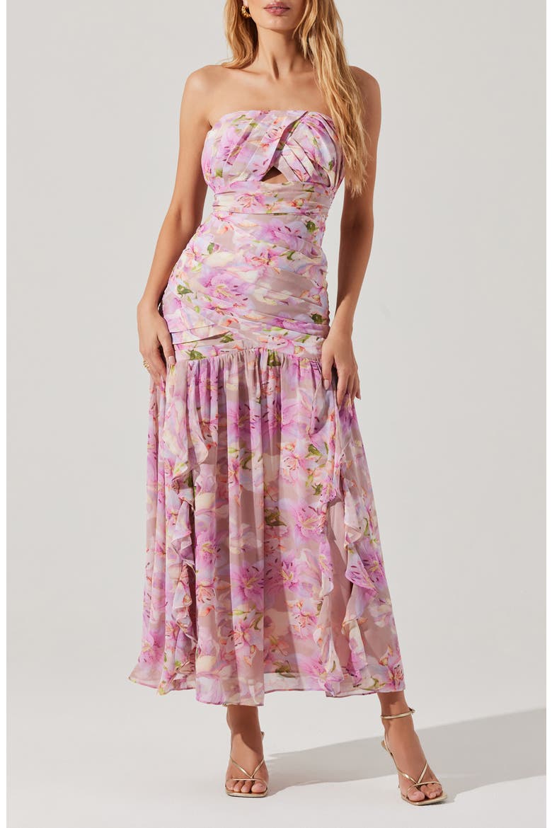 Estefany Floral Strapless Maxi Dress, Main, color, PINK FLORAL