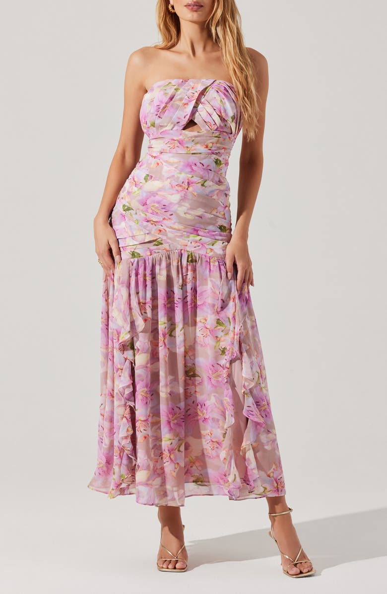 ASTR the Label Estefany Floral Strapless Maxi Dress, Main, color, Pink Floral