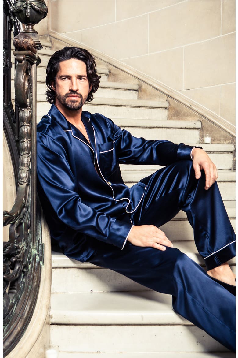 Silk Pajama Set, Alternate, color, NAVY