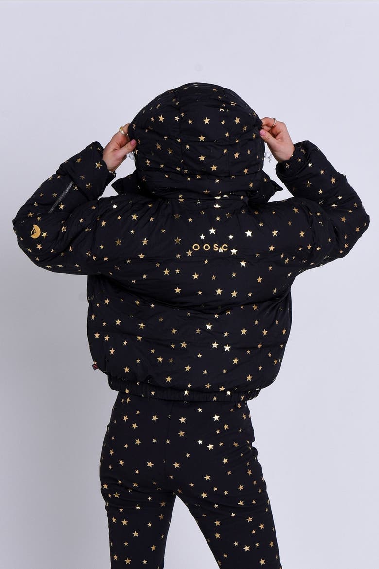 Chic Puffer Jacket Shining Star, Alternate, color, Black with gold stars