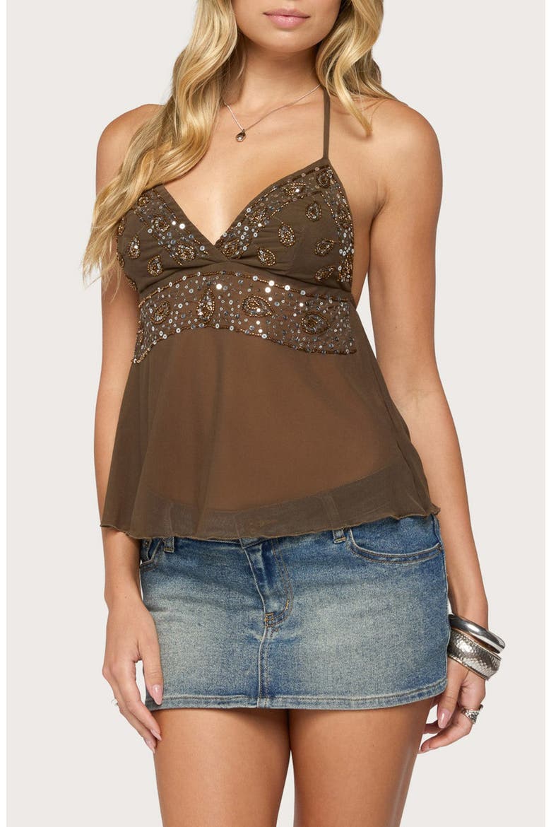 Tavish Sequin and Bead Halter Top, Main, color, OLIVE