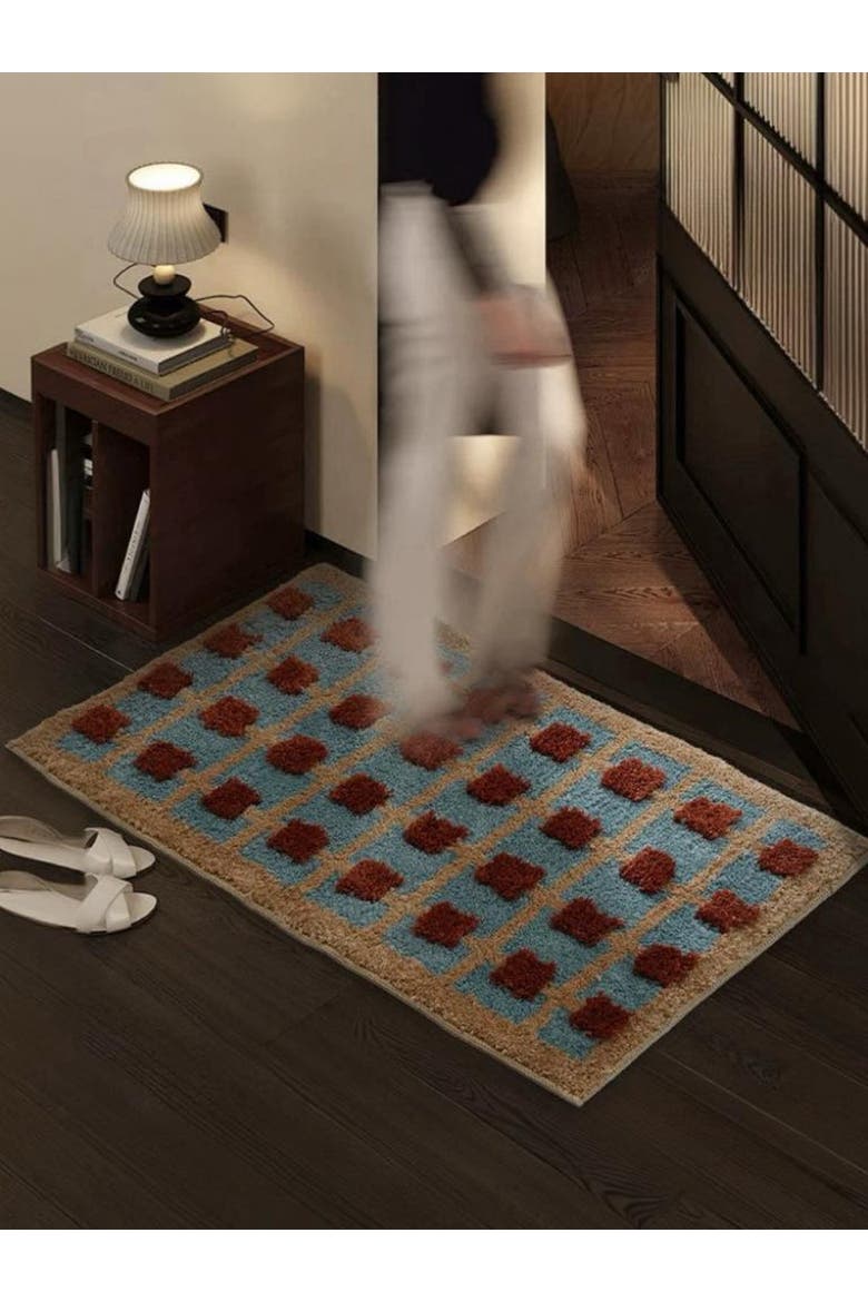 Ultra Soft Retro Whimsical Grid Bath Rug, Alternate, color, Multicolor