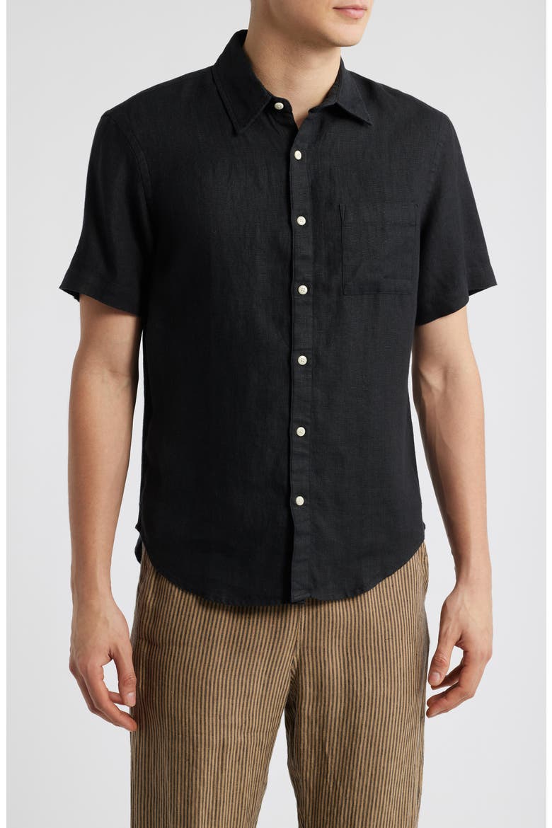 Ola Linen Short Sleeve Button-Up Shirt, Main, color, NIGHT