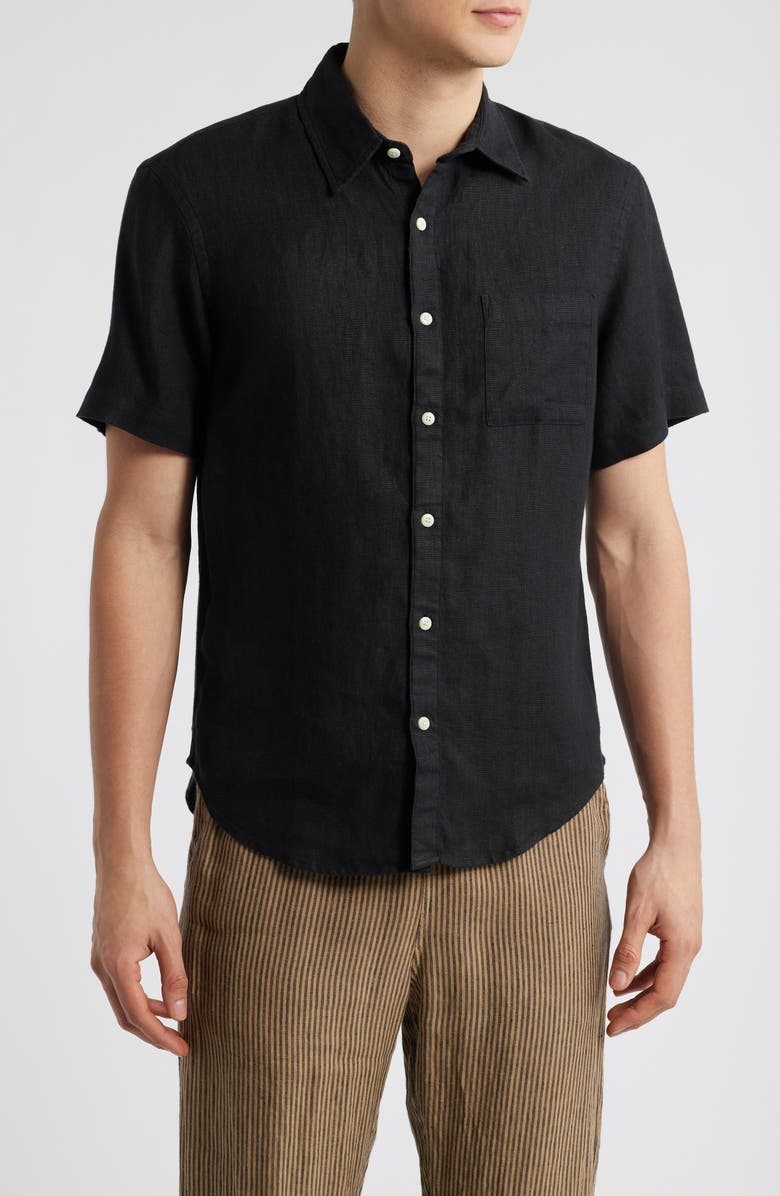ALEX CRANE Ola Linen Short Sleeve Button-Up Shirt, Main, color, Night