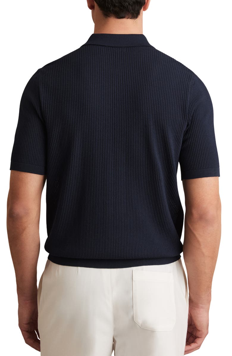 Reiss Varley Rib Colorblock Zip Polo Sweater, Alternate, color, White/ Navy