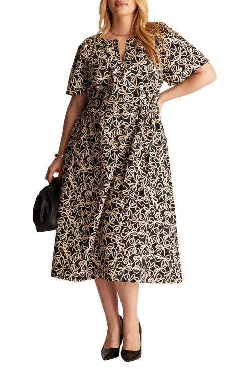 Noirette Bow Print Midi Dress (Plus)