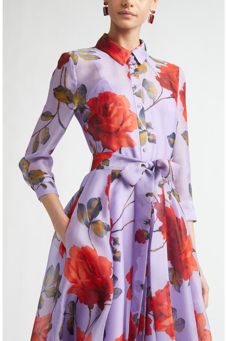 Rose Print Silk Organza Trench Gown, Alternate, color, VIOLETA MULTI