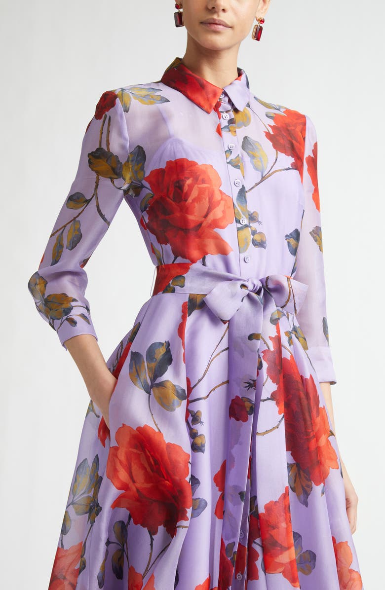 Carolina Herrera Rose Print Silk Organza Trench Gown, Alternate, color, 