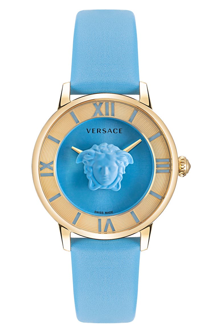 La Medusa Leather Strap Watch, 38mm, Main, color, GOLD