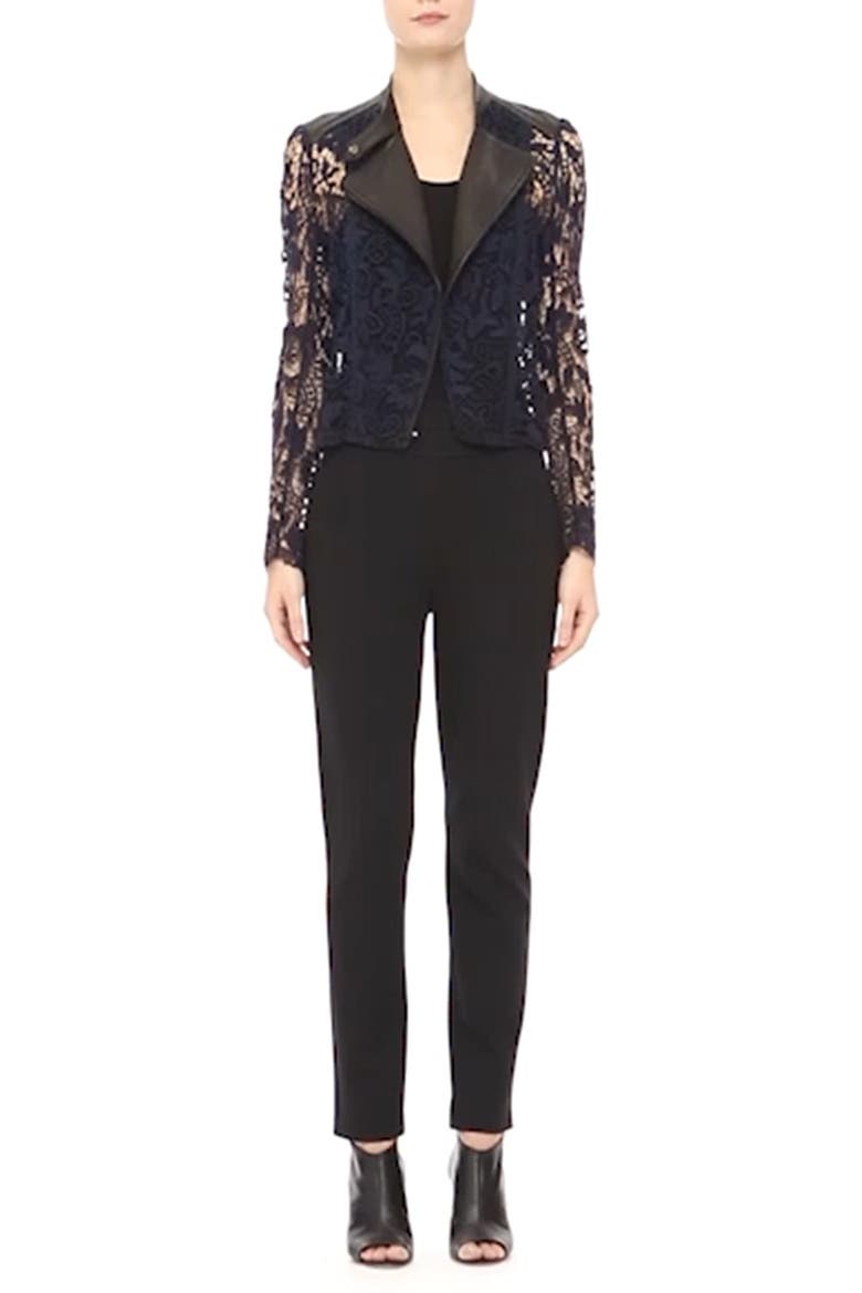 Guipure Lace & Lambskin Leather Moto Jacket, Alternate, color, MIDNIGHT MULTI