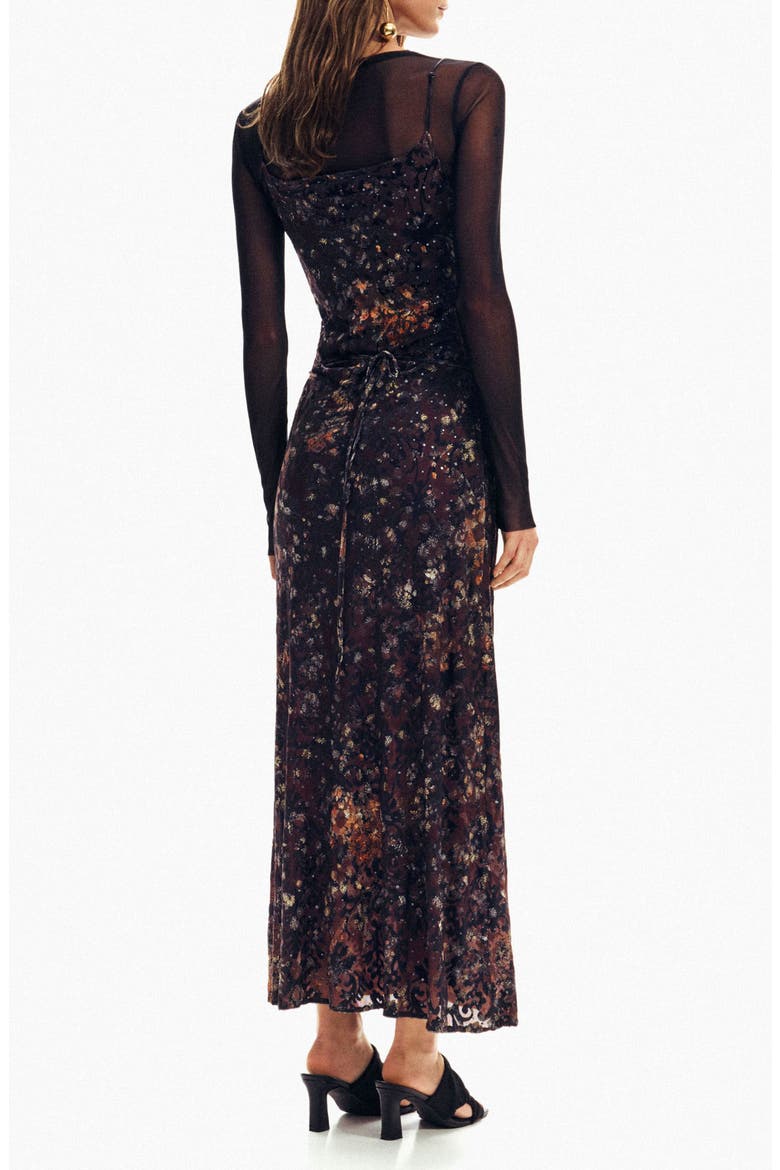 Metallic Mixed Print Long Sleeve Dress, Alternate, color, BLACK