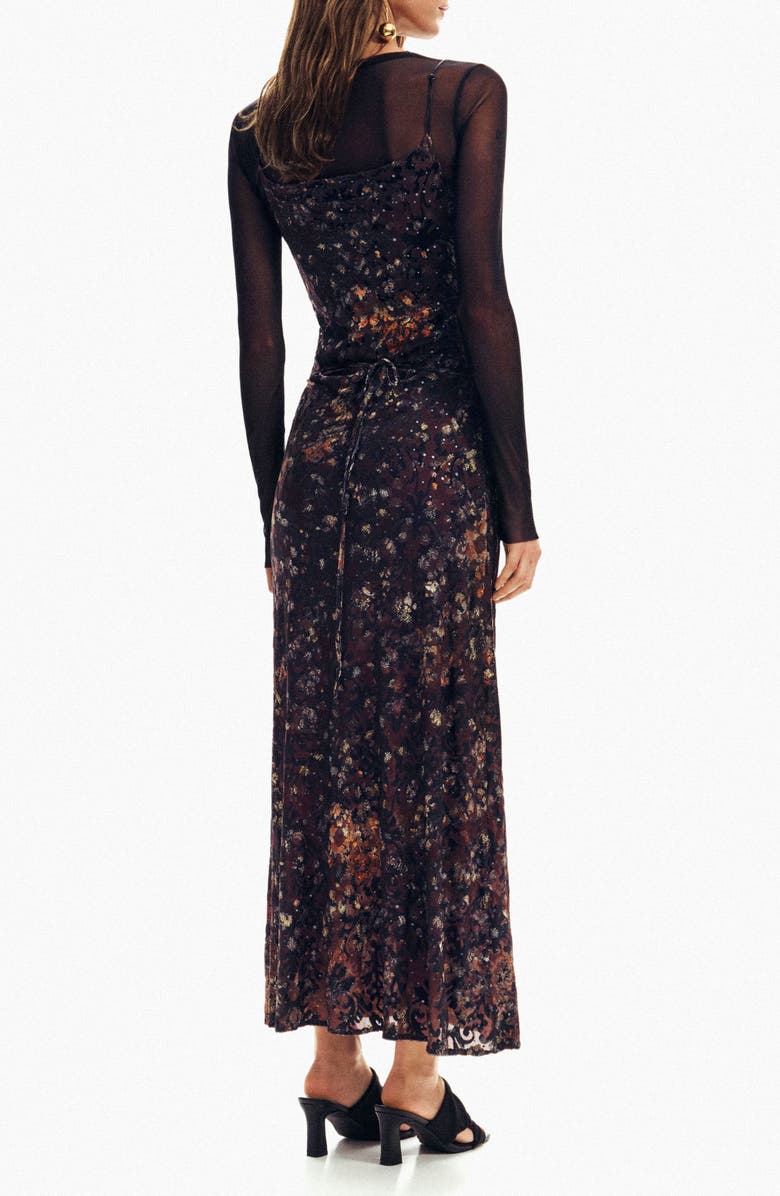 Desigual Metallic Mixed Print Long Sleeve Dress, Alternate, color, Black