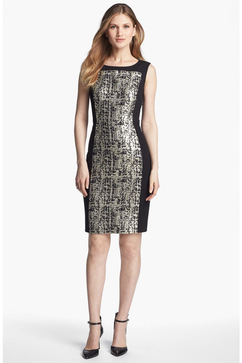 'Geneva Jacquard' Sheath Dress, Main, color, BLACK/ GOLD MULTI