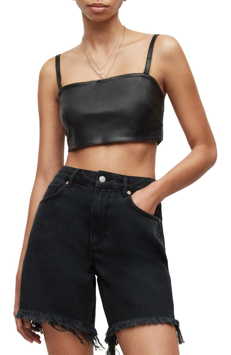 AllSaints Betsy Leather Bandeau Top, Main, color, 