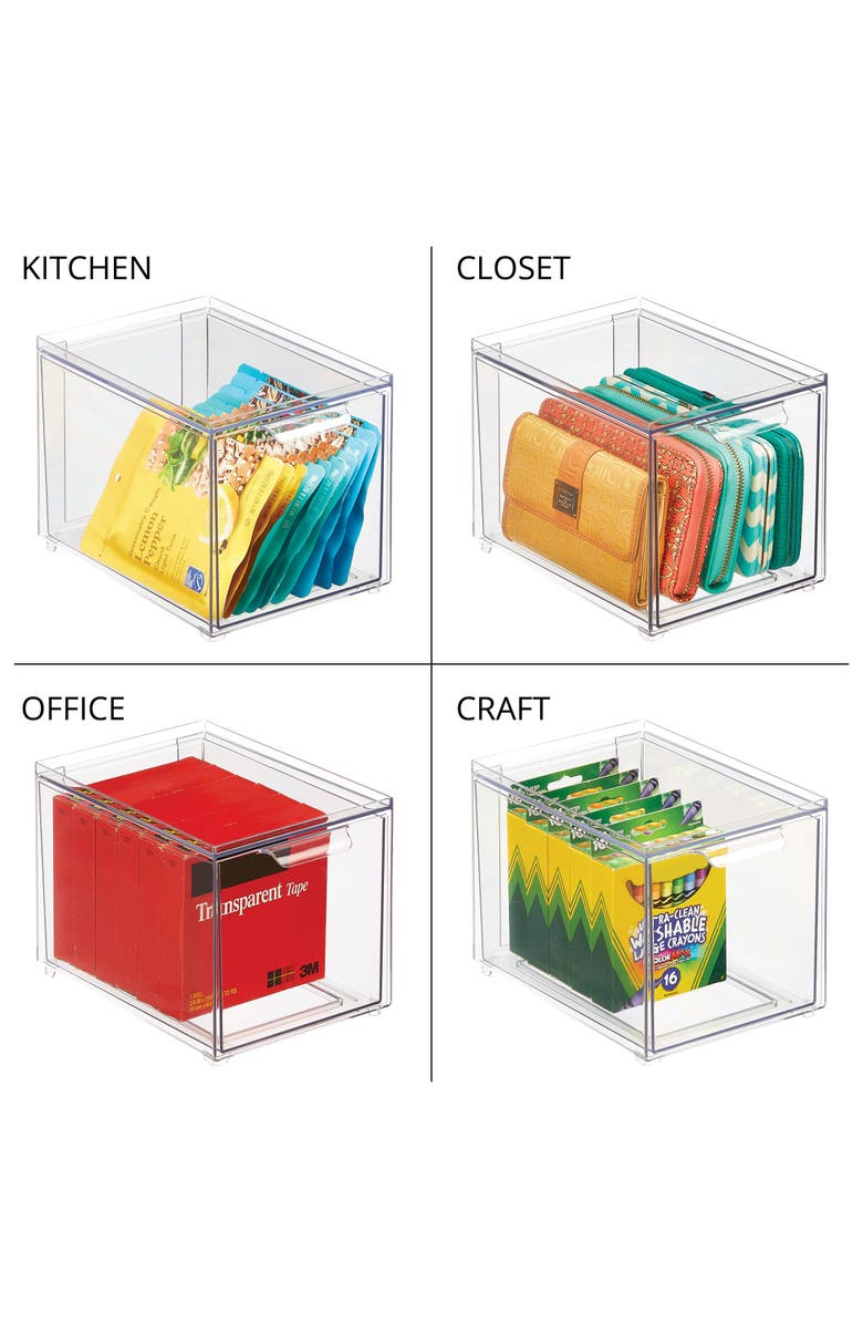 mDesign Plastic Stackable Kitchen Pantry Organizer with Drawer - 8 Pack, Alternate, color, Clear