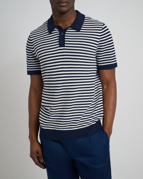 Onia Cotton Textured Knit Polo In Deep Navy/white