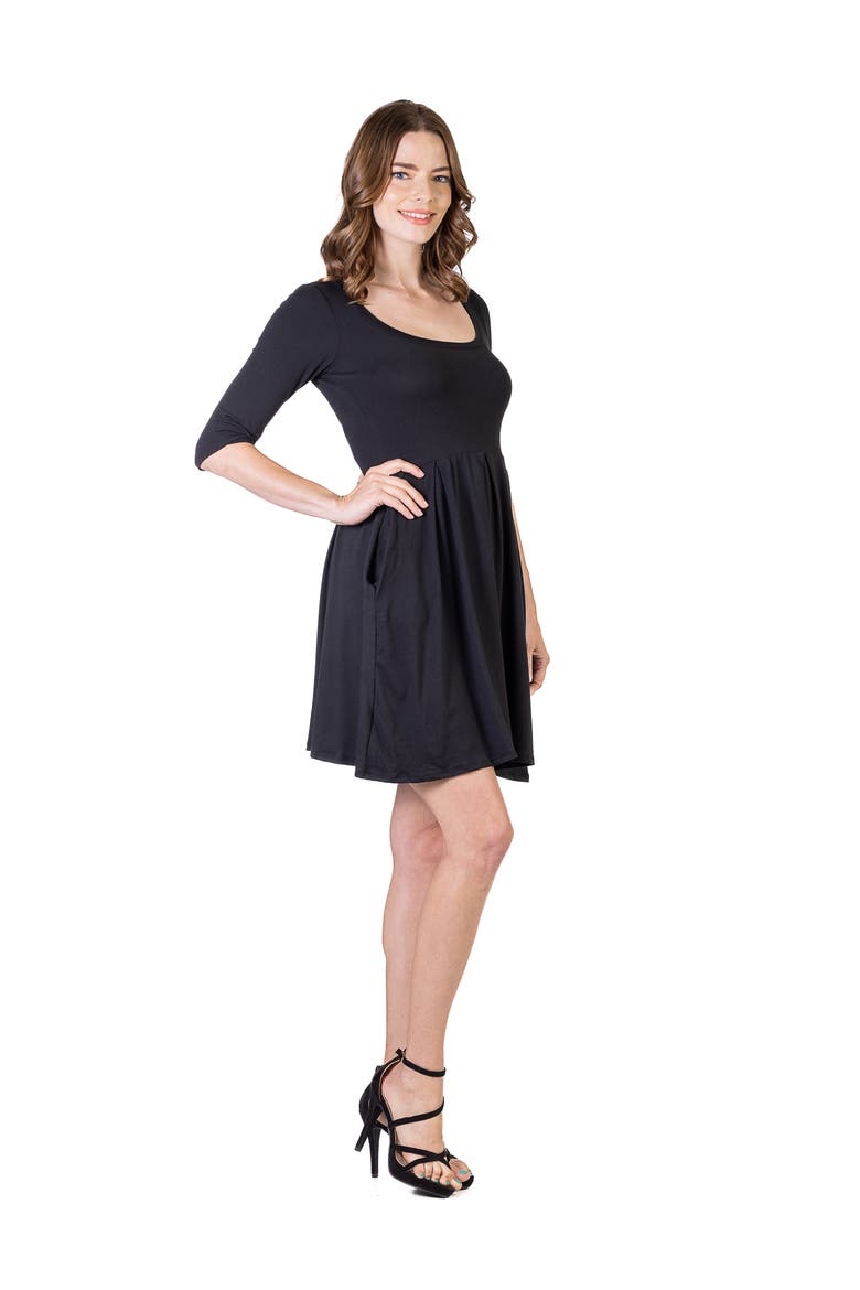 Three Quarter Sleeve Fit and Flare Mini Dress, Alternate, color, Black