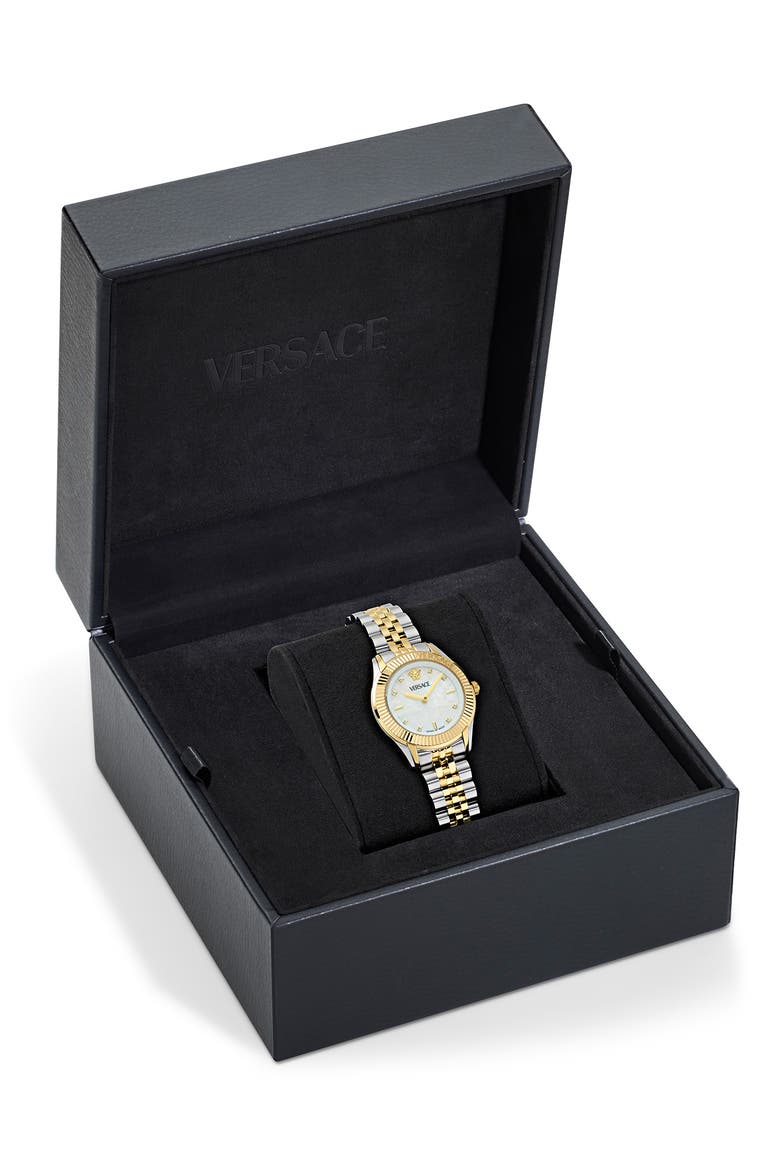 Greca Time Diamond Bracelet Watch, 30mm, Alternate, color, WHITE/ TWO TONE