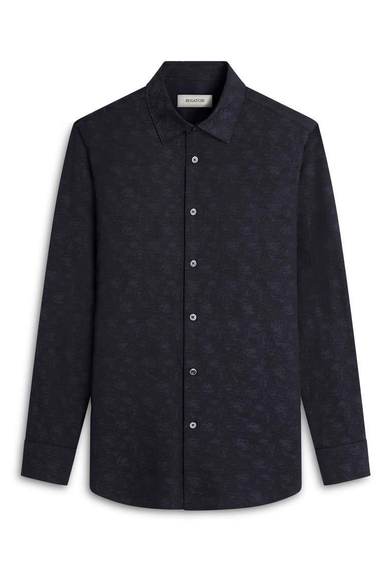 Julian Shaped Fit Stretch Print Button-Up Shirt, Alternate, color, BLACK