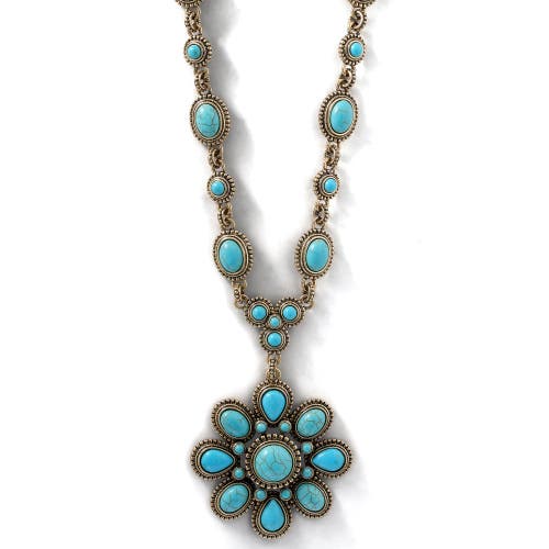 Jessica Simpson Large Turquoise Stone Flower Necklace In Blue