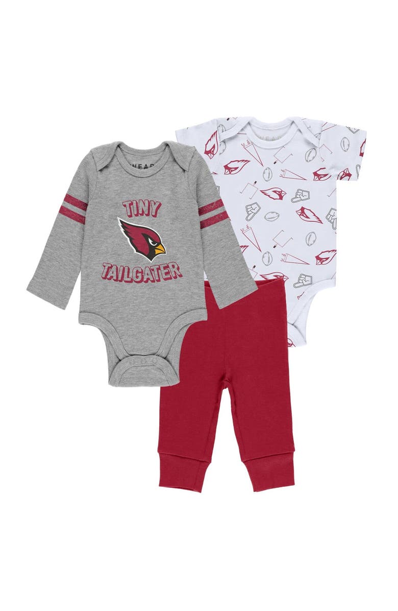 WEAR by Erin Andrews Newborn & Infant WEAR by Erin Andrews Gray/Cardinal/White Arizona Cardinals Three-Piece Turn Me Around Bodysuits & Pant Set, Main, color, 