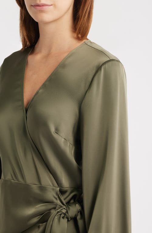 Sam Edelman Long Sleeve Faux Wrap Satin Dress In Green